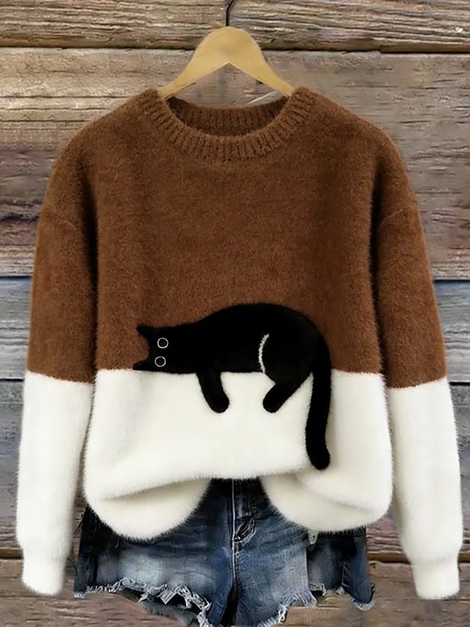 Carine | Cute Cat Pattern Knit Sweater