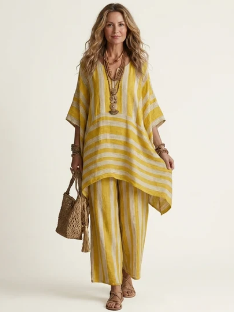 Kiara™ | Two-Piece Striped Cotton-Linen Blend Set