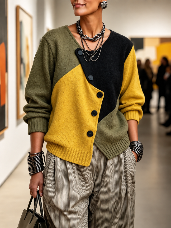 Artistic Cozy Asymmetric Color-block Polyester Blend Sweater