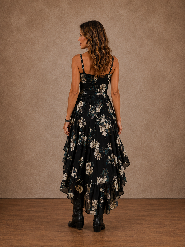 Delilah | Dark Floral Hi-Low Dress