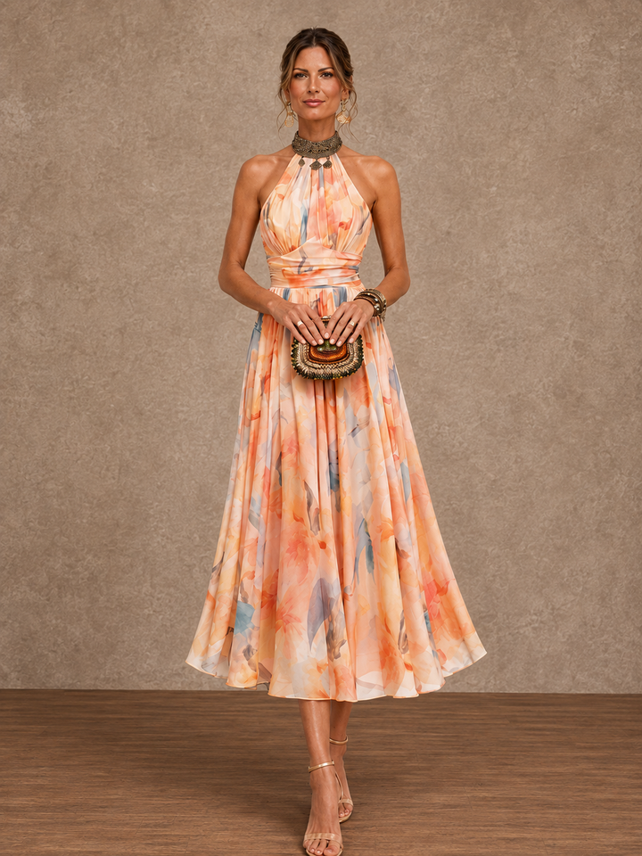 Lily | Halter Watercolor Print Maxi