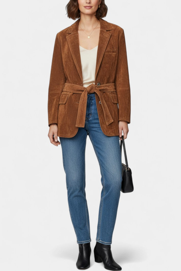 Kemina Classic Double-Breasted Suede Leather Coat