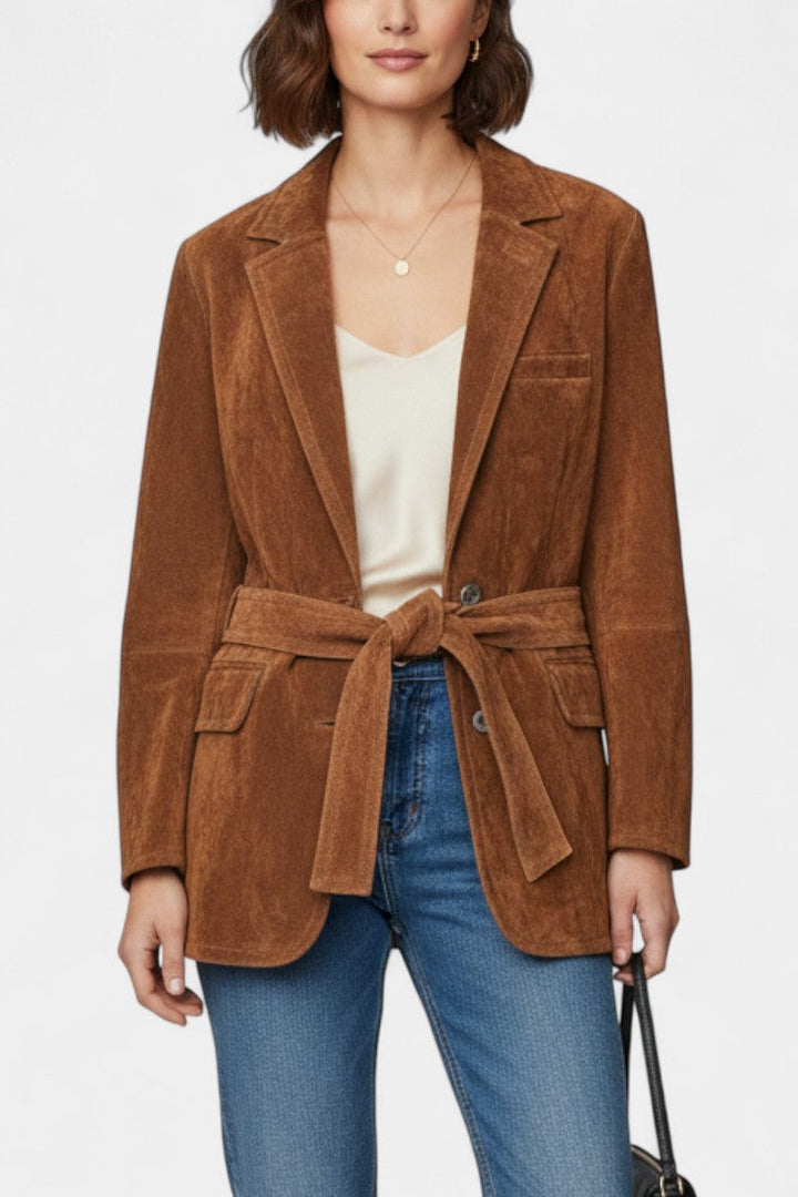 Kemina Classic Double-Breasted Suede Leather Coat