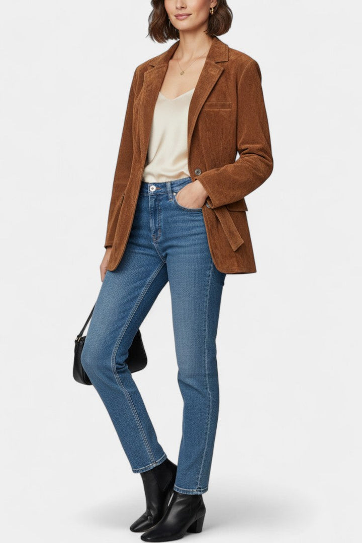Kemina Classic Double-Breasted Suede Leather Coat