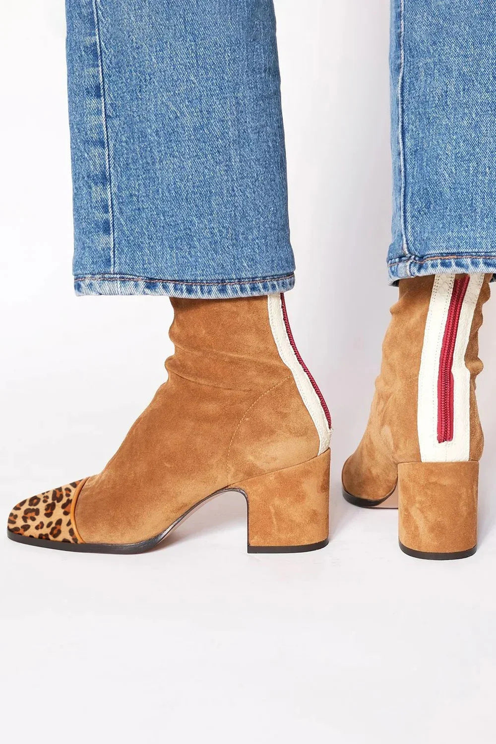 Angela™ | Leopard Toe Block Heel Ankle Boot