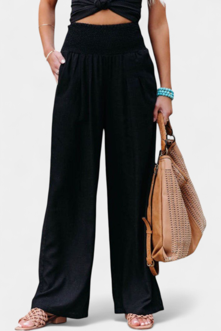 Lexia Comfortable Waist Fluid Cotton and Linen Pants