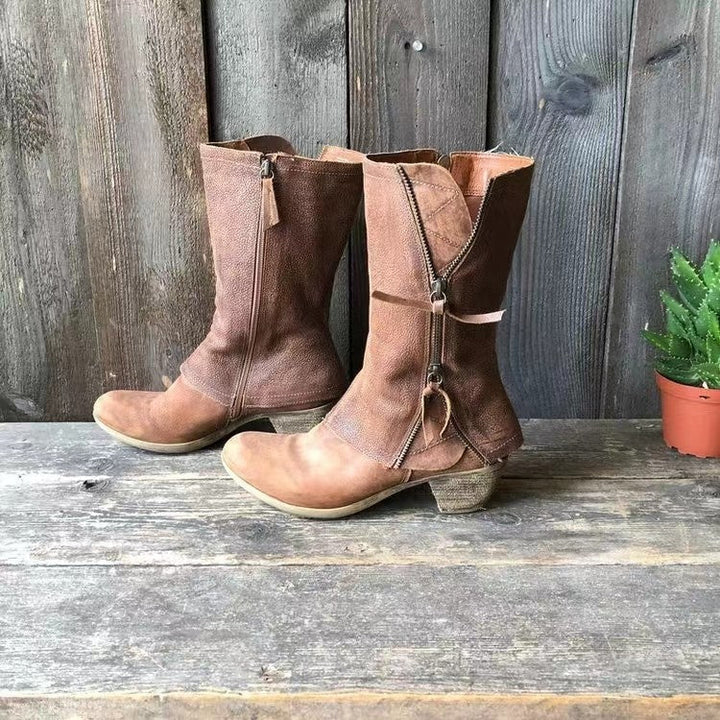 Giana™ | Vintage Double Zip Mid Calf Boot