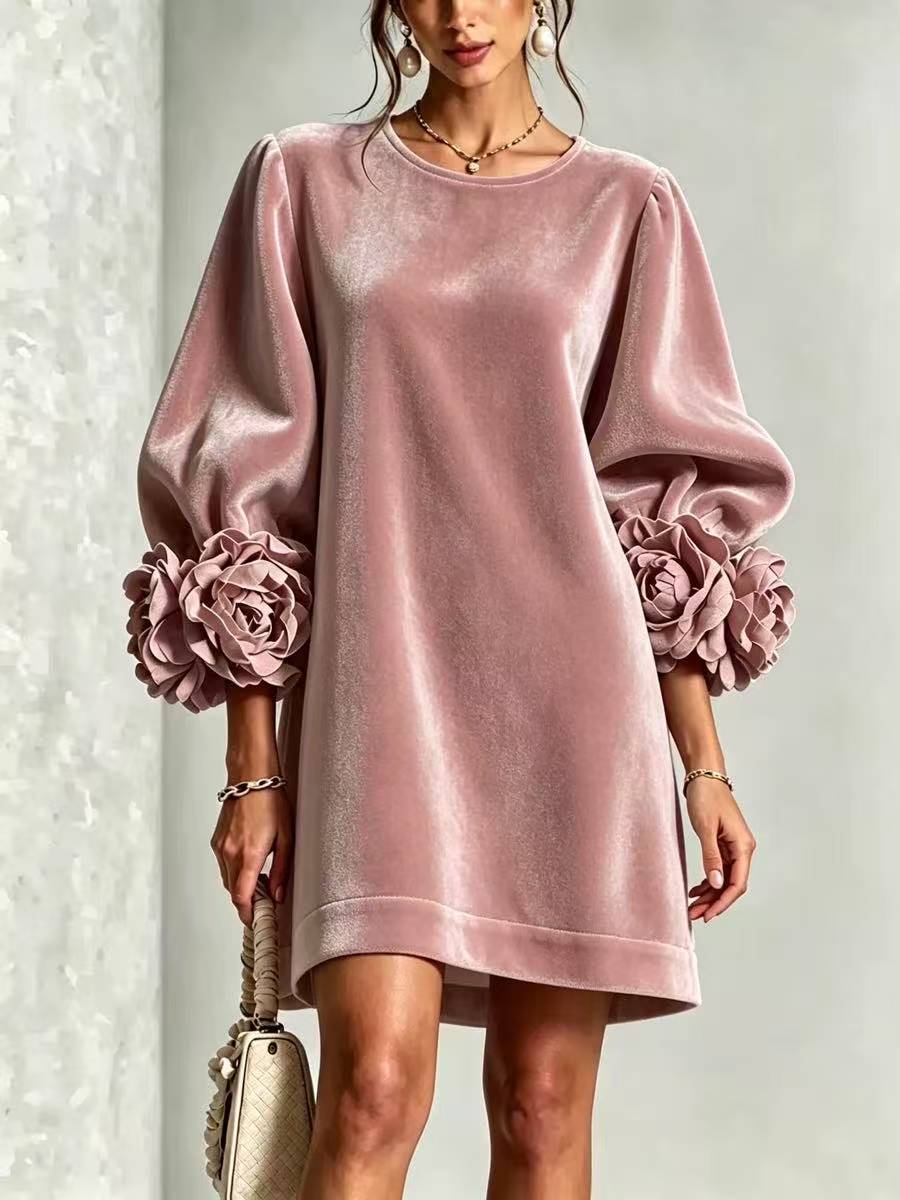 Grace™ | Velvet 3d Floral Motifs Dress