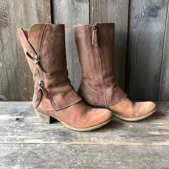 Giana™ | Vintage Double Zip Mid Calf Boot