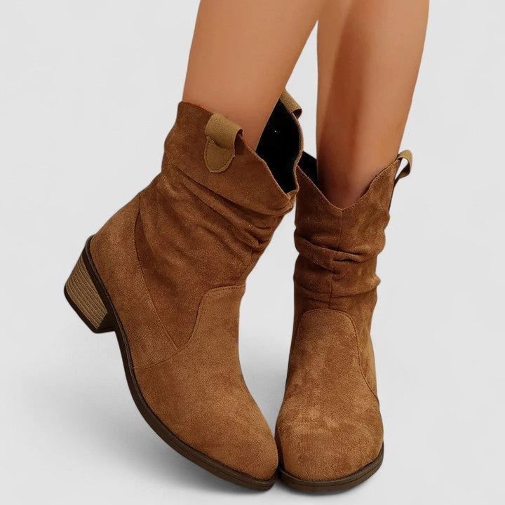 Brittany - Mid-Calf Pull Tab Detail Boots for Women