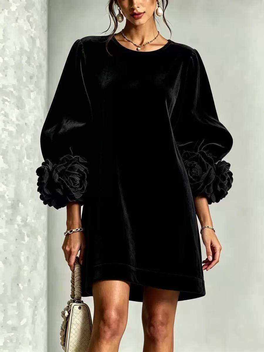 Grace™ | Velvet 3d Floral Motifs Dress