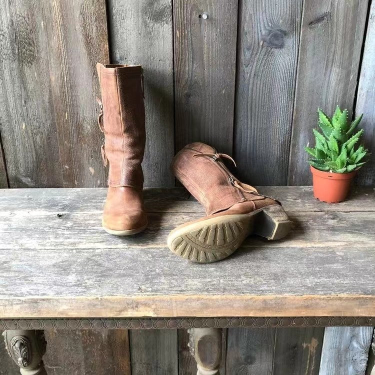 Giana™ | Vintage Double Zip Mid Calf Boot