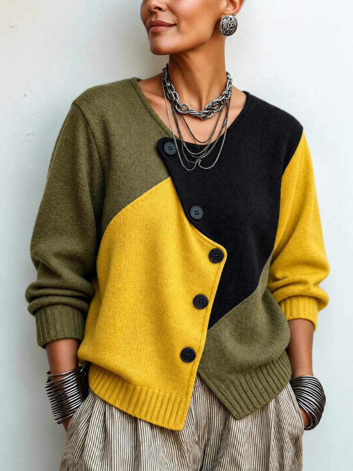 Artistic Cozy Asymmetric Color-block Polyester Blend Sweater