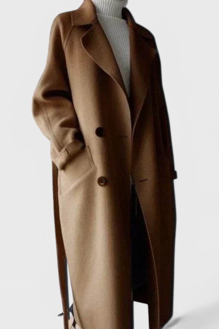 Clara Structured Wool Long Coat with Elegant Silhouette