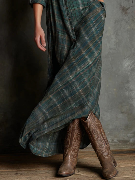 Valentine | Plaid Collar Shirt Maxi Dress