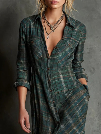 Valentine | Plaid Collar Shirt Maxi Dress