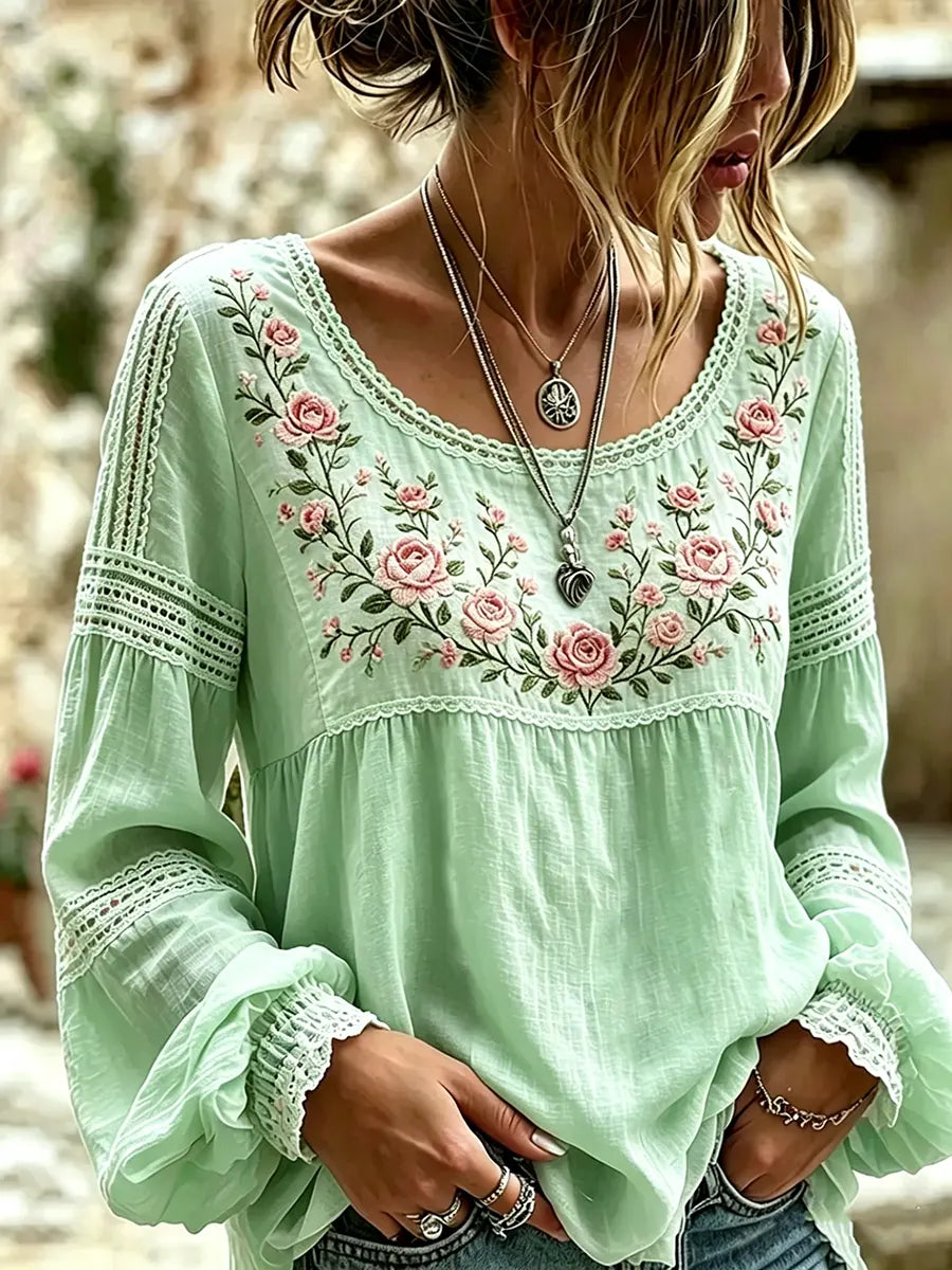Amabel™ | Boho Floral Embroidered Blouse