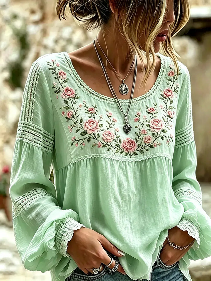 Amabel™ | Boho Floral Embroidered Blouse