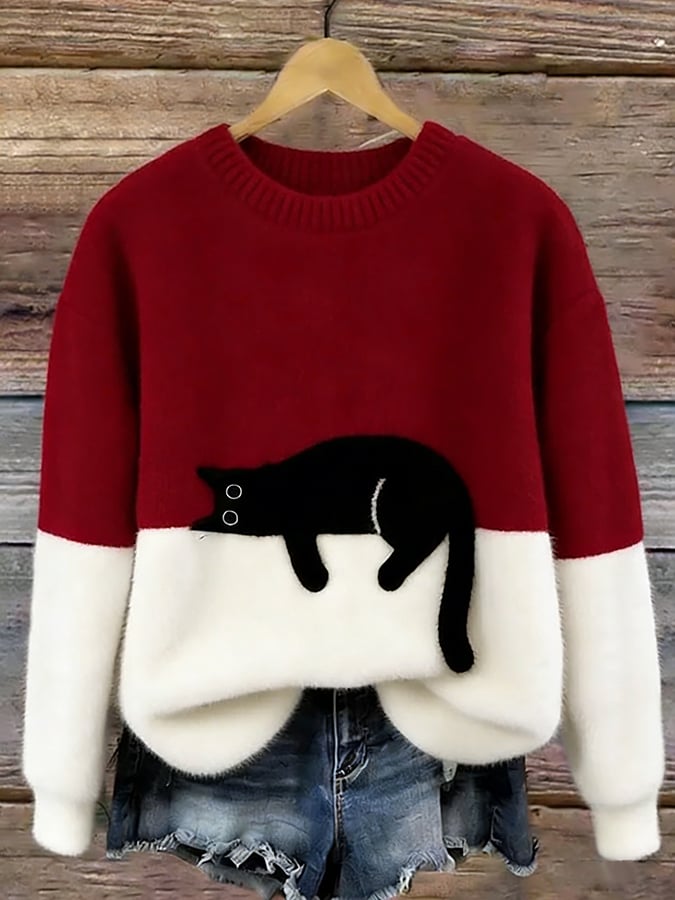 Carine | Cute Cat Pattern Knit Sweater