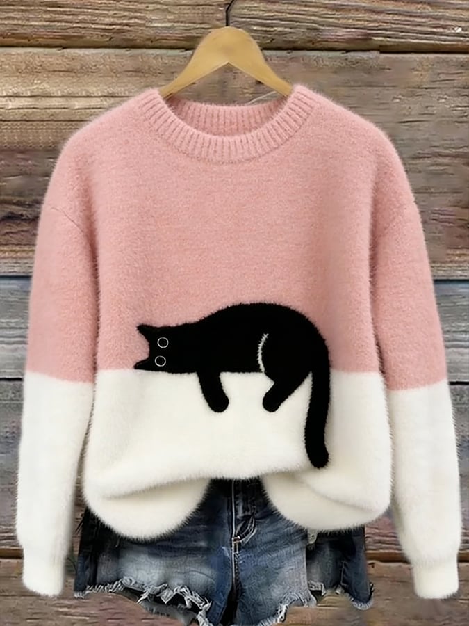 Carine | Cute Cat Pattern Knit Sweater