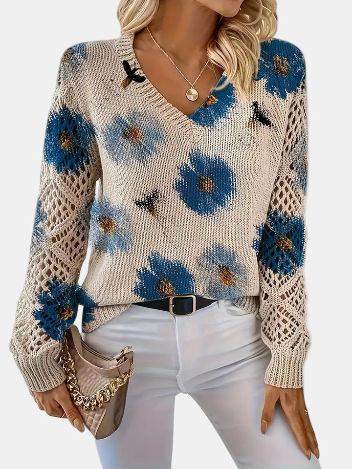 Amira™ | Floral Knit V-Neck Sweater