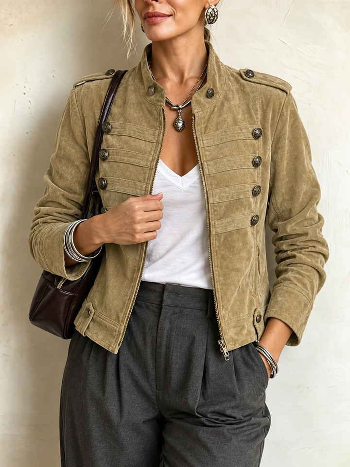 Charlotte™ | Vintage Military Faux Suede Jacket