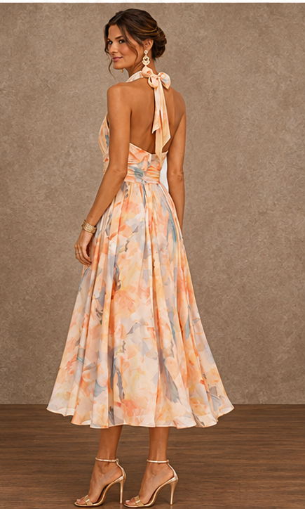 Lily | Halter Watercolor Print Maxi