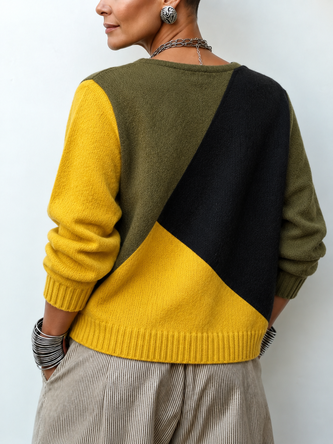 Artistic Cozy Asymmetric Color-block Polyester Blend Sweater