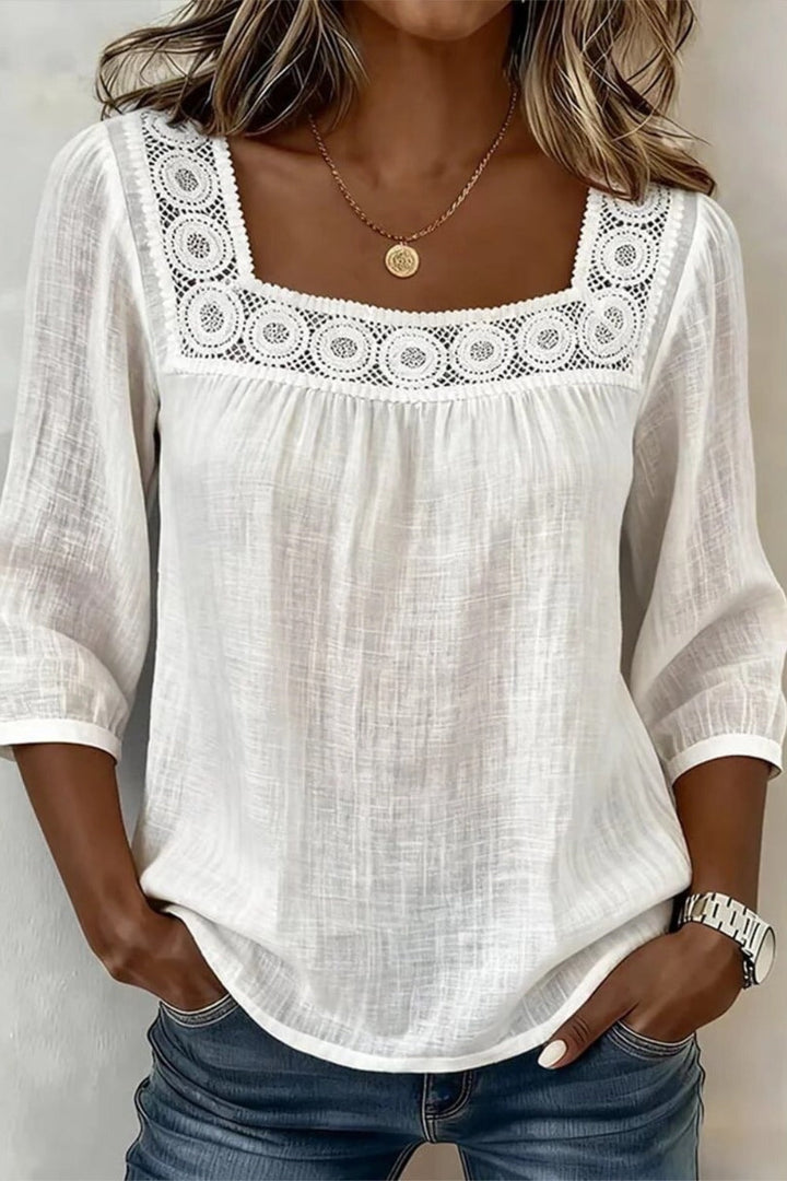 Square Neck Half Sleeve Plain Regular Loose Blouse For Women