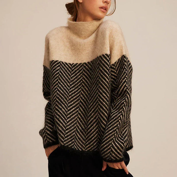 Mamie | Cozy Herringbone High-Neck Sweater