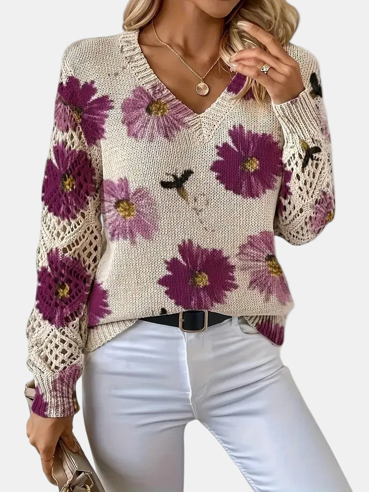 Amira™ | Floral Knit V-Neck Sweater
