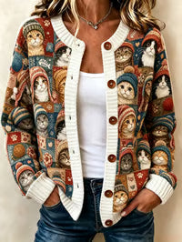 Shelby™ | Colorful Kitty Pattern Button Knit Cardigan