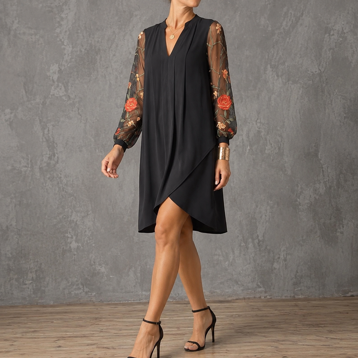 Camille | Elegant Floral Sleeve V Neck Dress