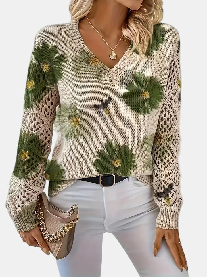 Amira™ | Floral Knit V-Neck Sweater