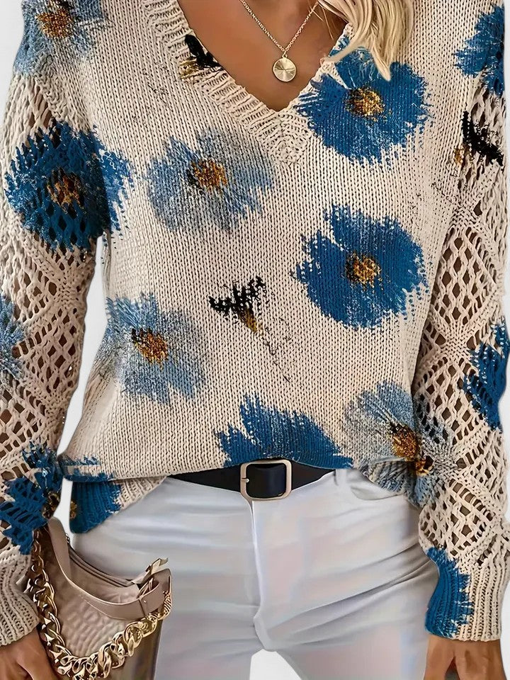 Amira™ | Floral Knit V-Neck Sweater