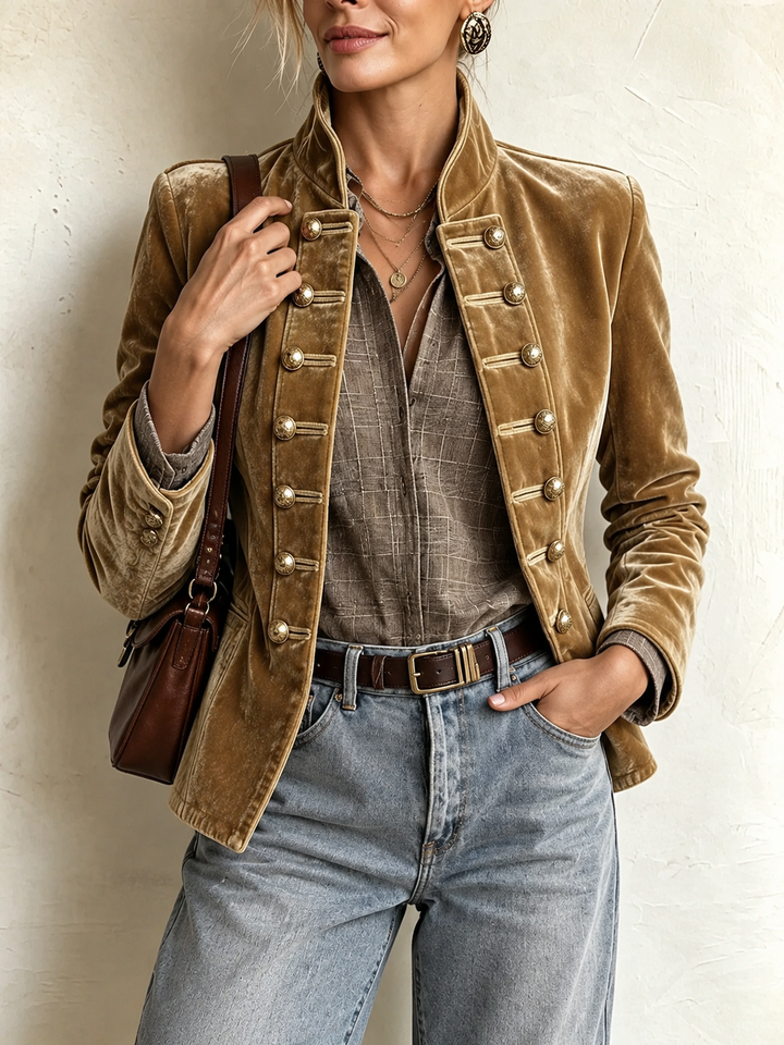 Scarlett™ | Elegant Gold-Button Military Jacket
