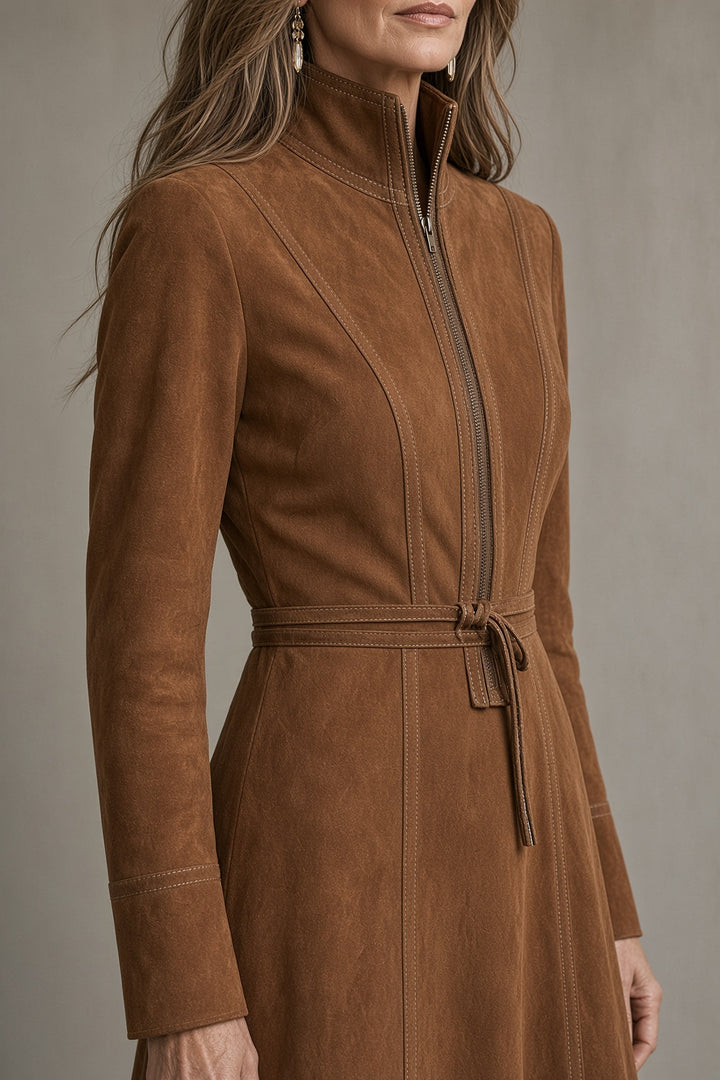 Rosa | Belted Zip-Front Midi Dress