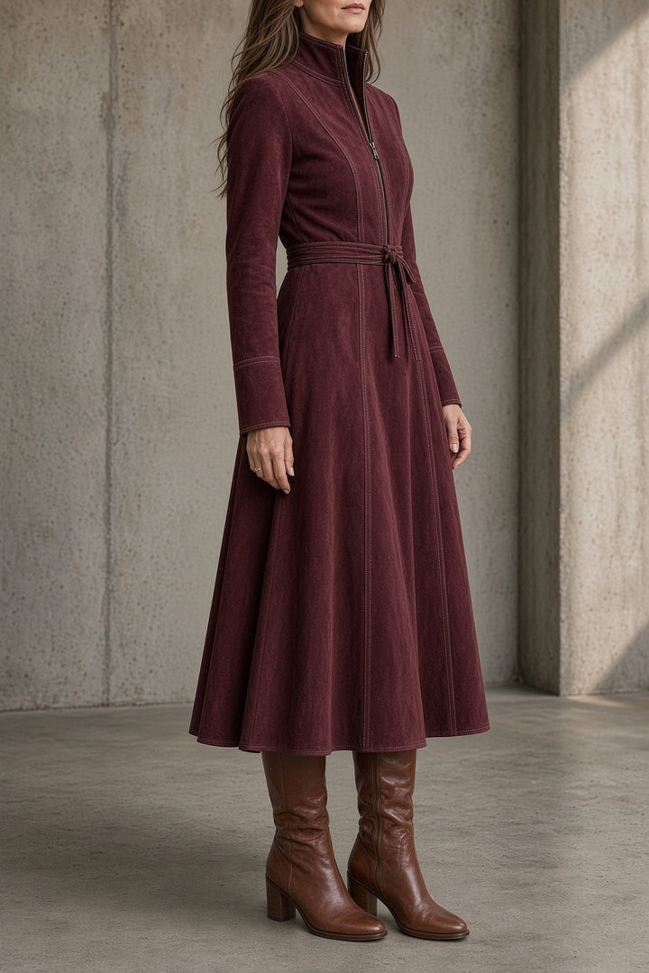 Rosa | Belted Zip-Front Midi Dress