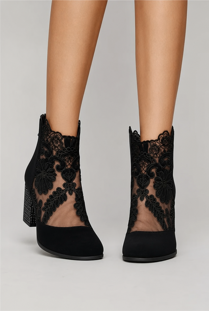 Paisley™ | Elegant Round Toe Lace Heel Boot