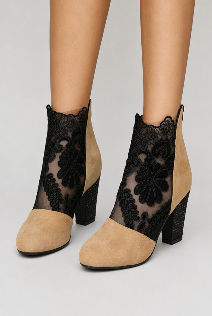 Paisley™ | Elegant Round Toe Lace Heel Boot