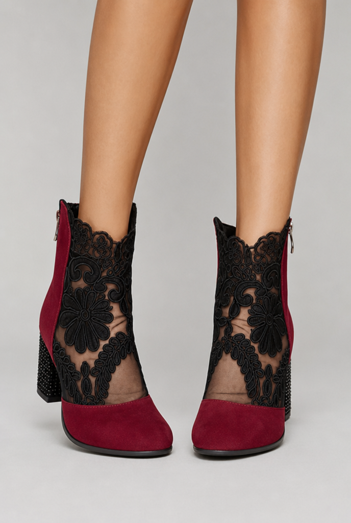 Paisley™ | Elegant Round Toe Lace Heel Boot