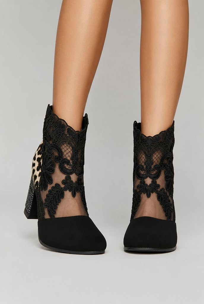Paisley™ | Elegant Round Toe Lace Heel Boot