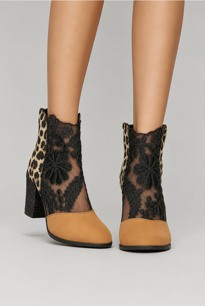 Paisley™ | Elegant Round Toe Lace Heel Boot
