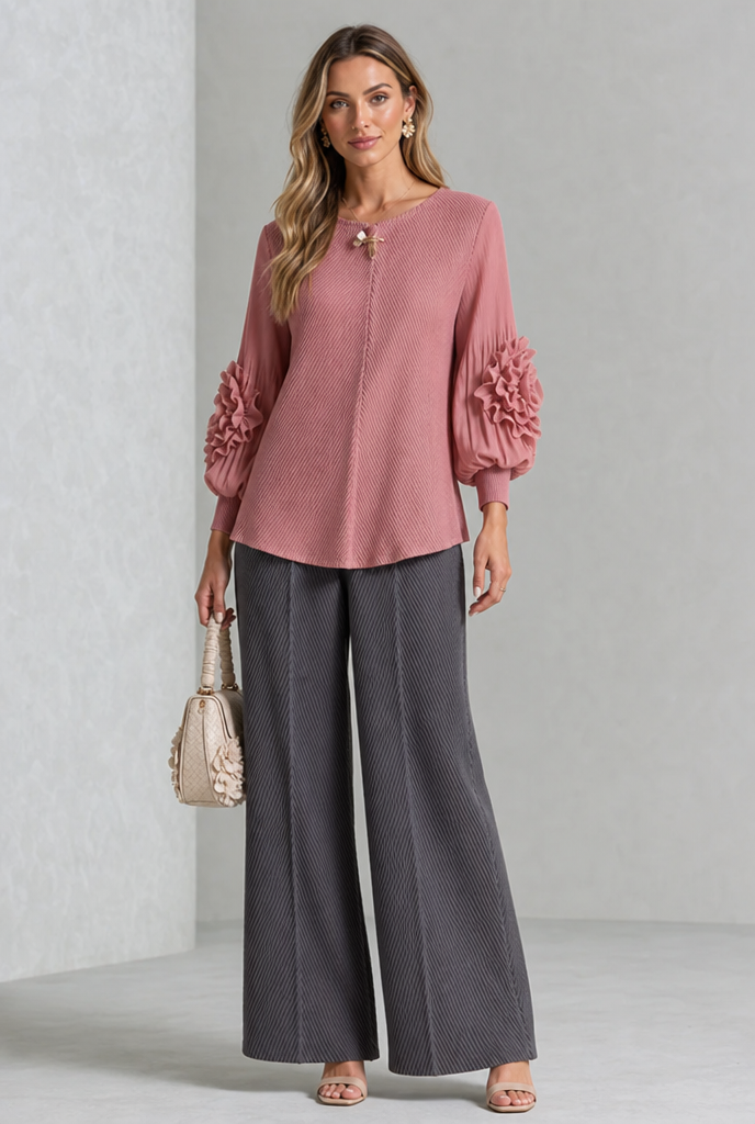 Karina | Textured Statement Sleeve Blouse