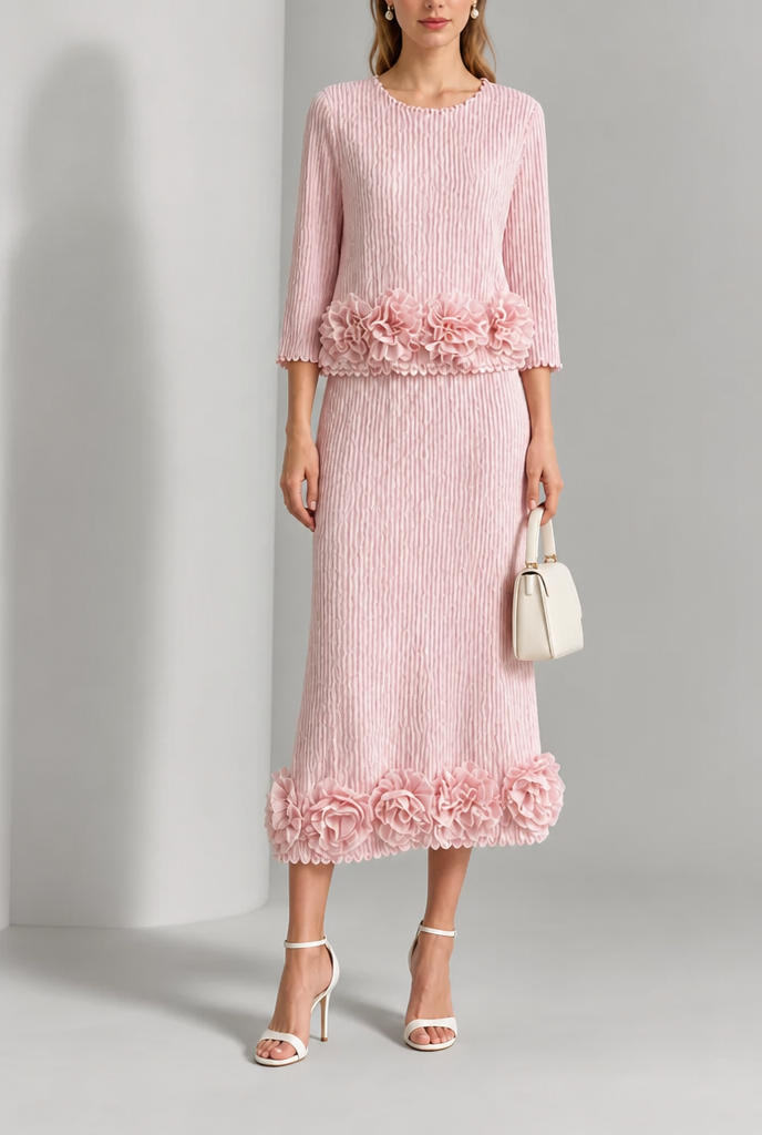 Violetta | Textured Floral Trim Two-Piece Set