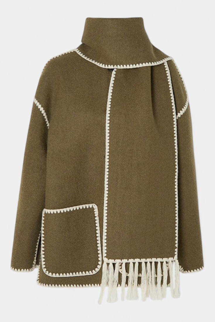 Pauline Coat Featuring Built-In Scarf and Elegant Flowing Design