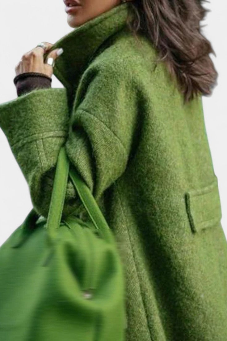Camile Oversized Long Double-Breasted Coat with Notched Collar