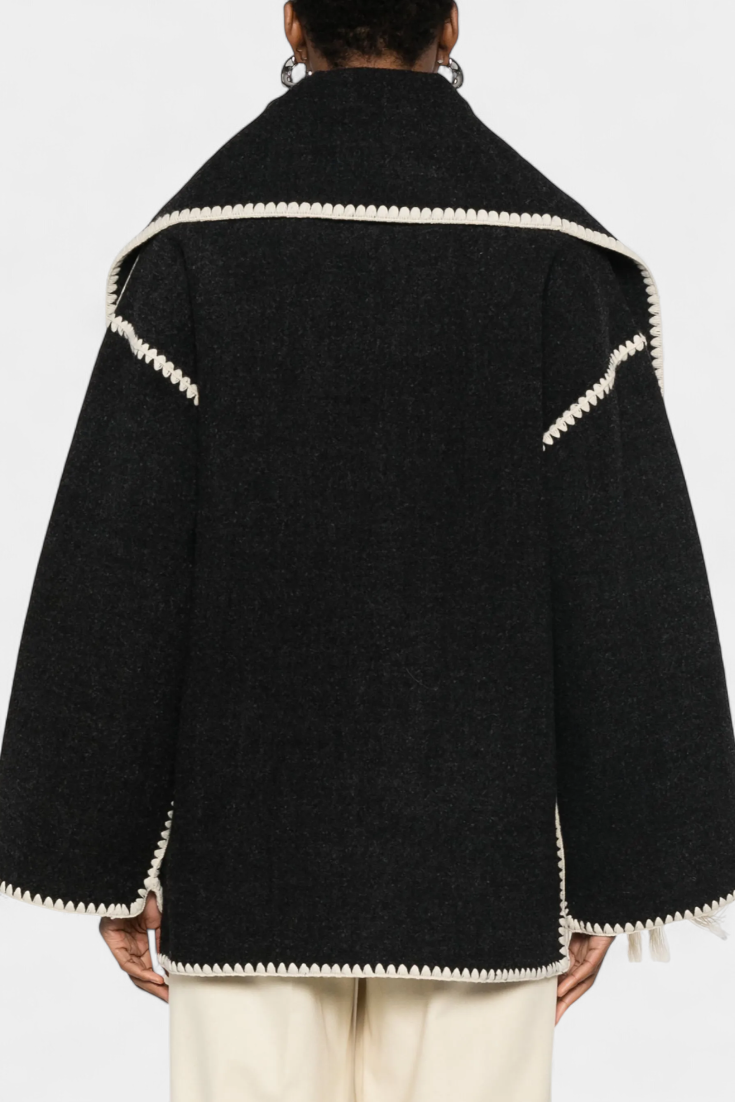 Pauline Coat Featuring Built-In Scarf and Elegant Flowing Design