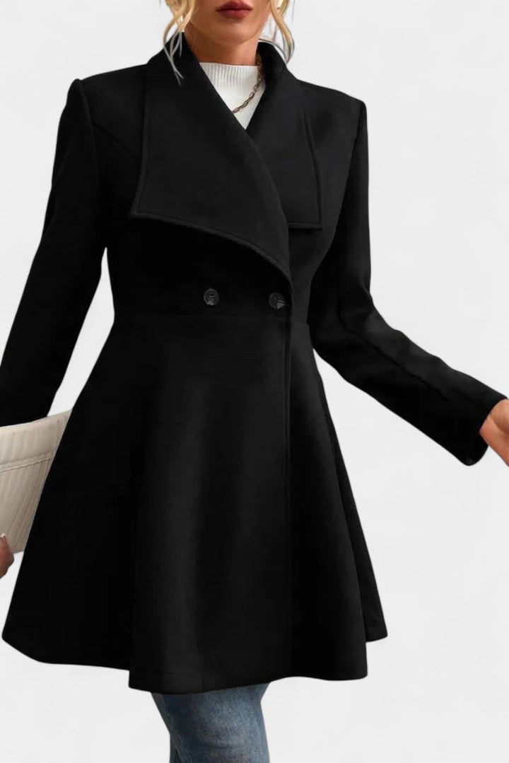 Floriane Double-Breasted Peplum Coat with Lapel