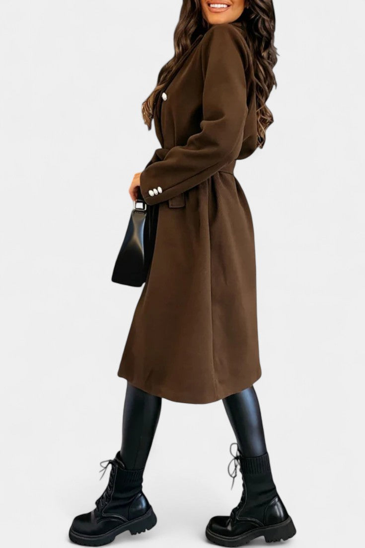 Miguelle Double-Breasted Coat Featuring a Stylish Tie Belt